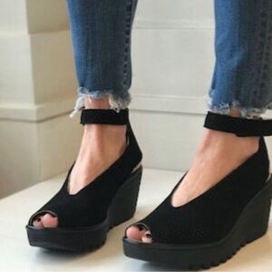 Fly London Yala Hook & Loop Wedge Sandal Black Perforated Nubuck